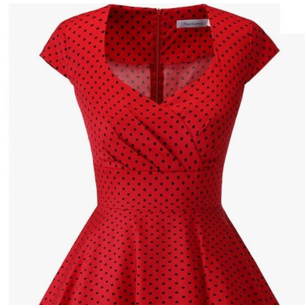 Women's A-Line Sweetheart, Cap Sleeves Swing Retro Vintage 1950's Cocktail Dress - Picture 4 of 5
